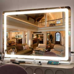 FENNIO vanity mirror with lights front view showing large 32x22 frame for full facial view