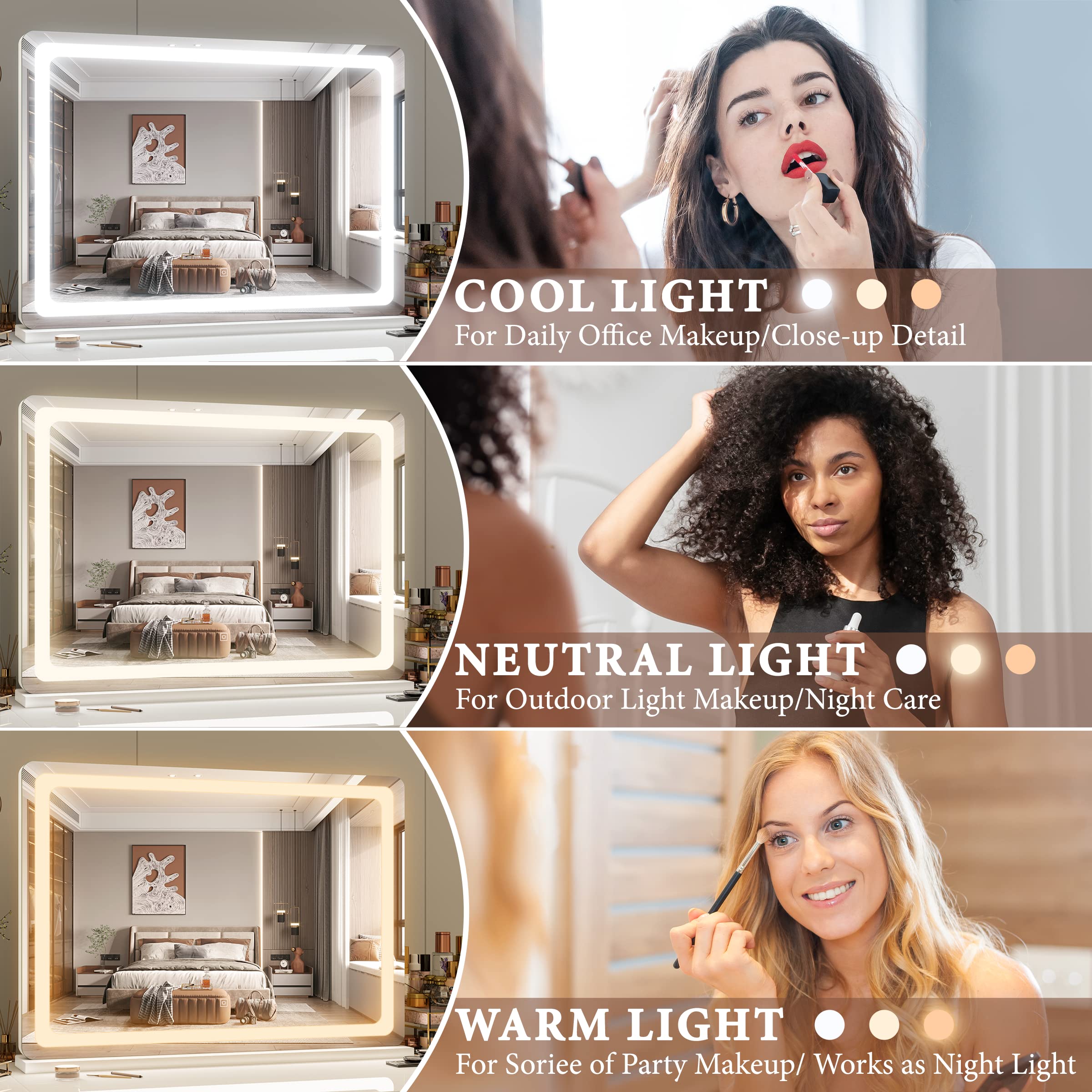 FENNIO mirror brightness control close-up highlighting adjustable brightness