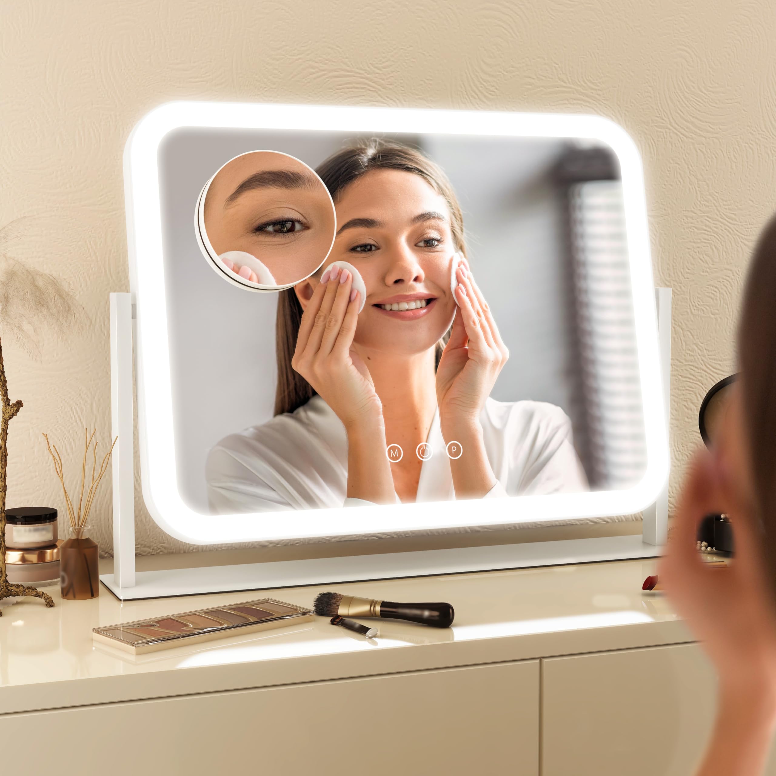 FENNIO vanity mirror for desk tabletop white finish fits modern vanity spaces.