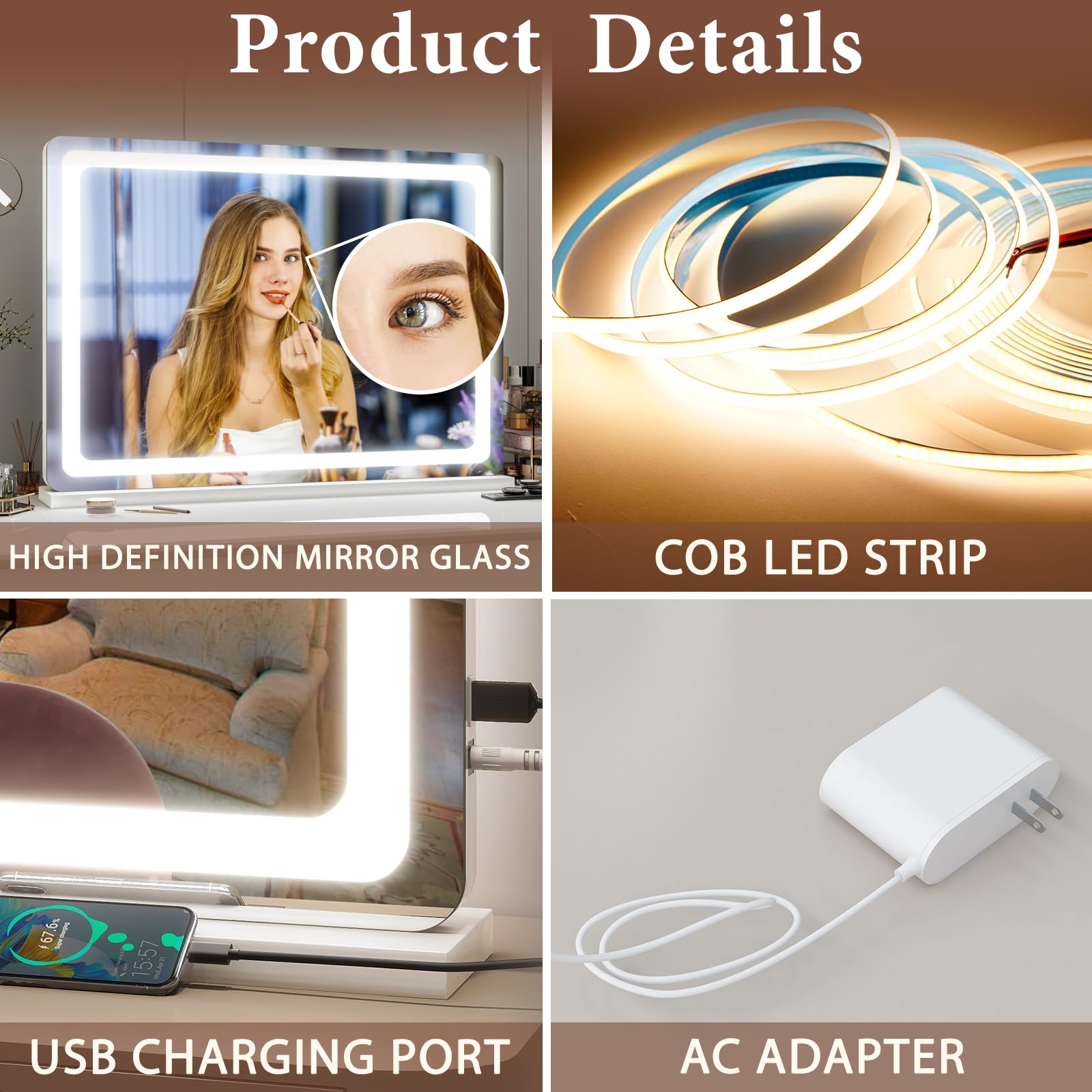 FENNIO vanity mirror with lights packaged as a gift-ready item
