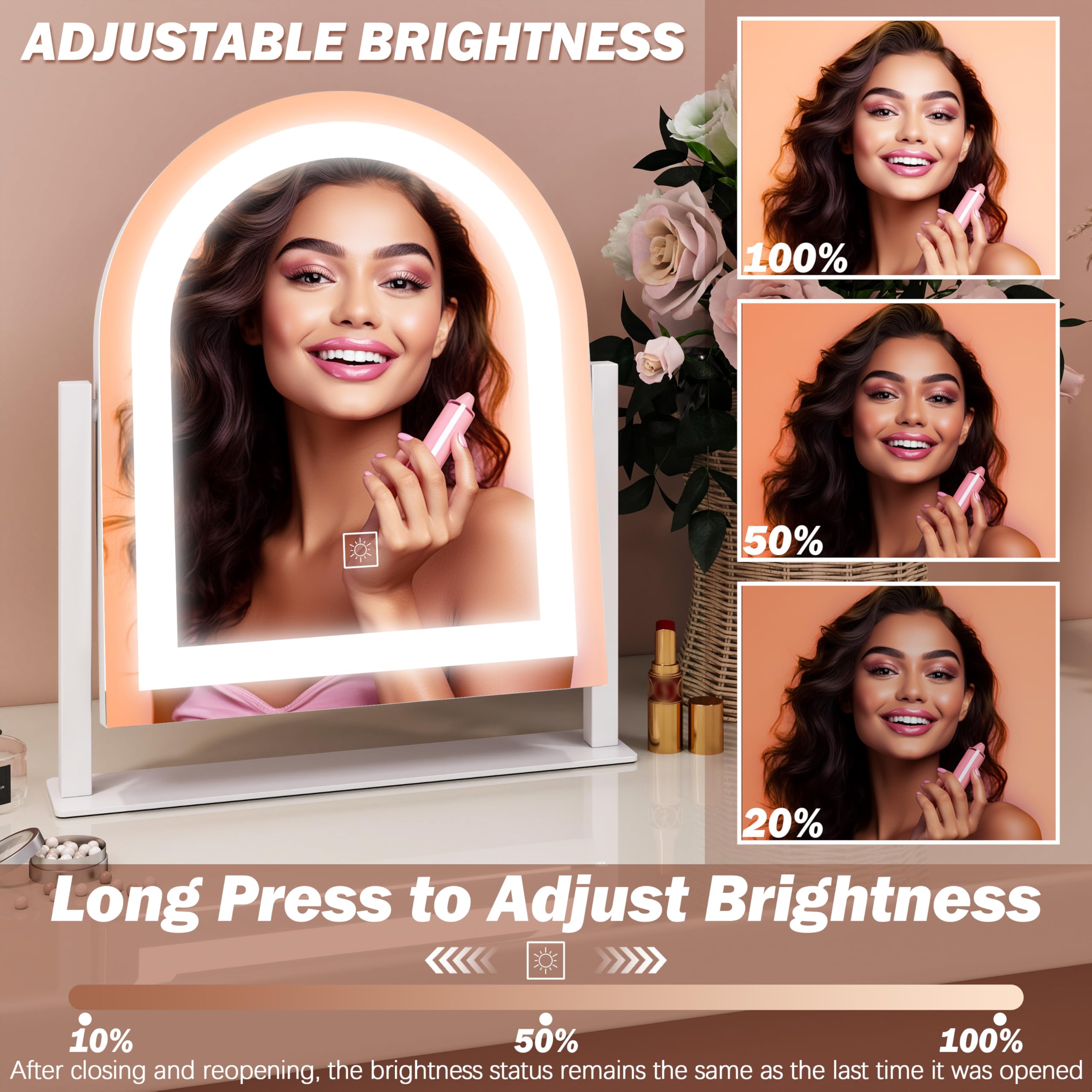 FENNIO vanity-mirror-lights touch-panel demonstrates quick color mode switching for precise makeup.
