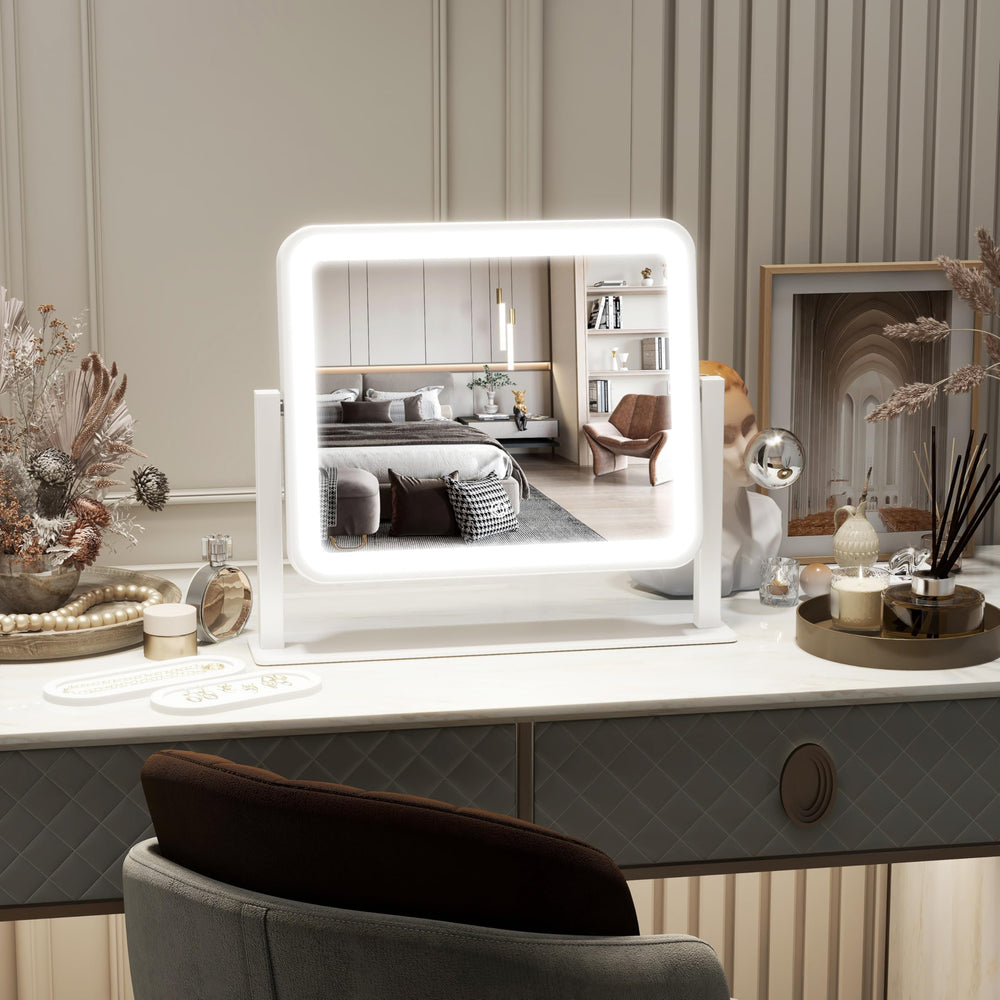 FENNIO vanity mirror tabletop design fits desks and vanity desks.
