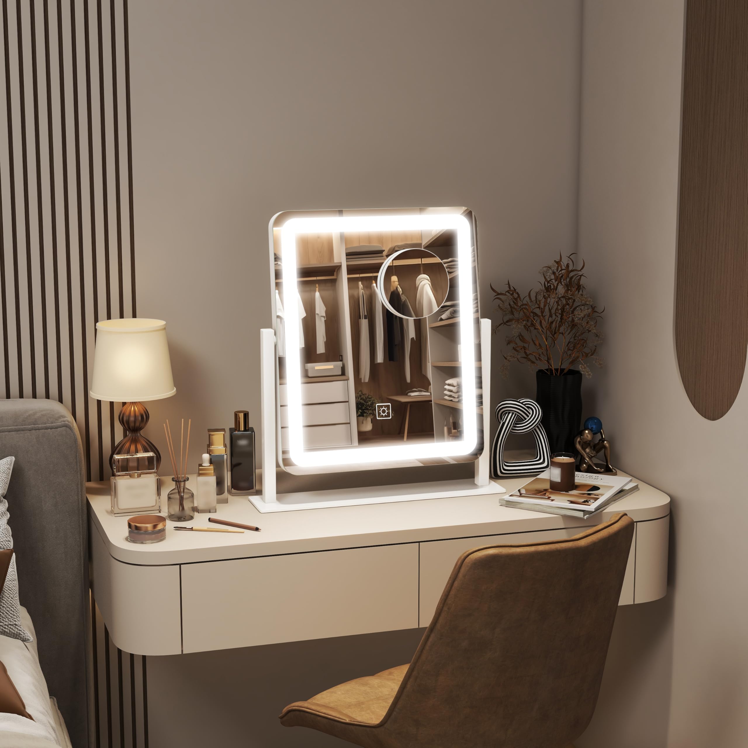 FENNIO vanity mirror 360° tilt and rotation supports flexible viewing angles.