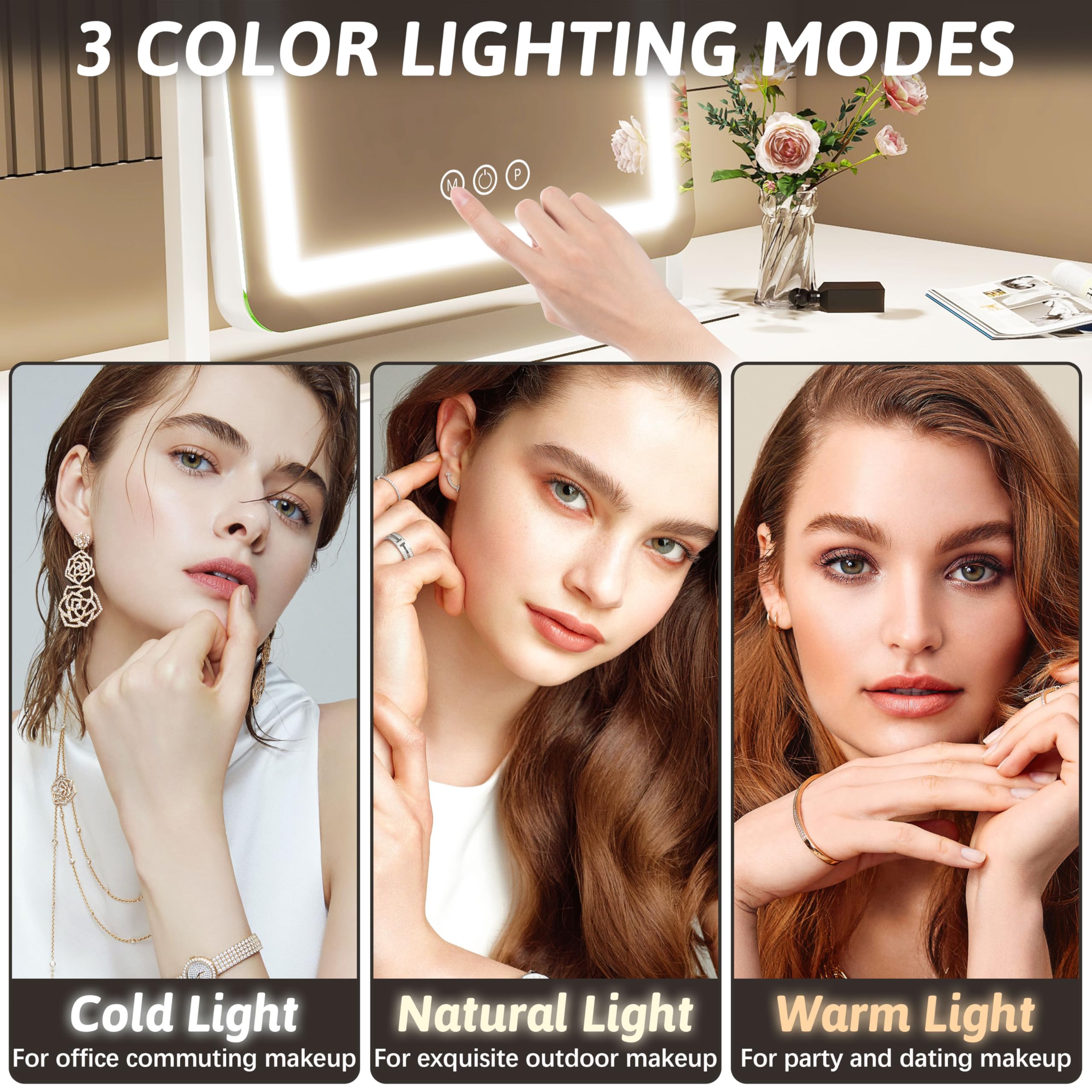 FENNIO vanity mirror touch control panel for effortless lighting adjustments.