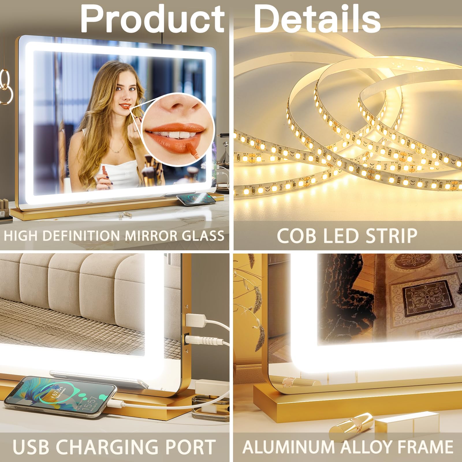 FENNIO vanity mirror usb charging port convenient while getting ready