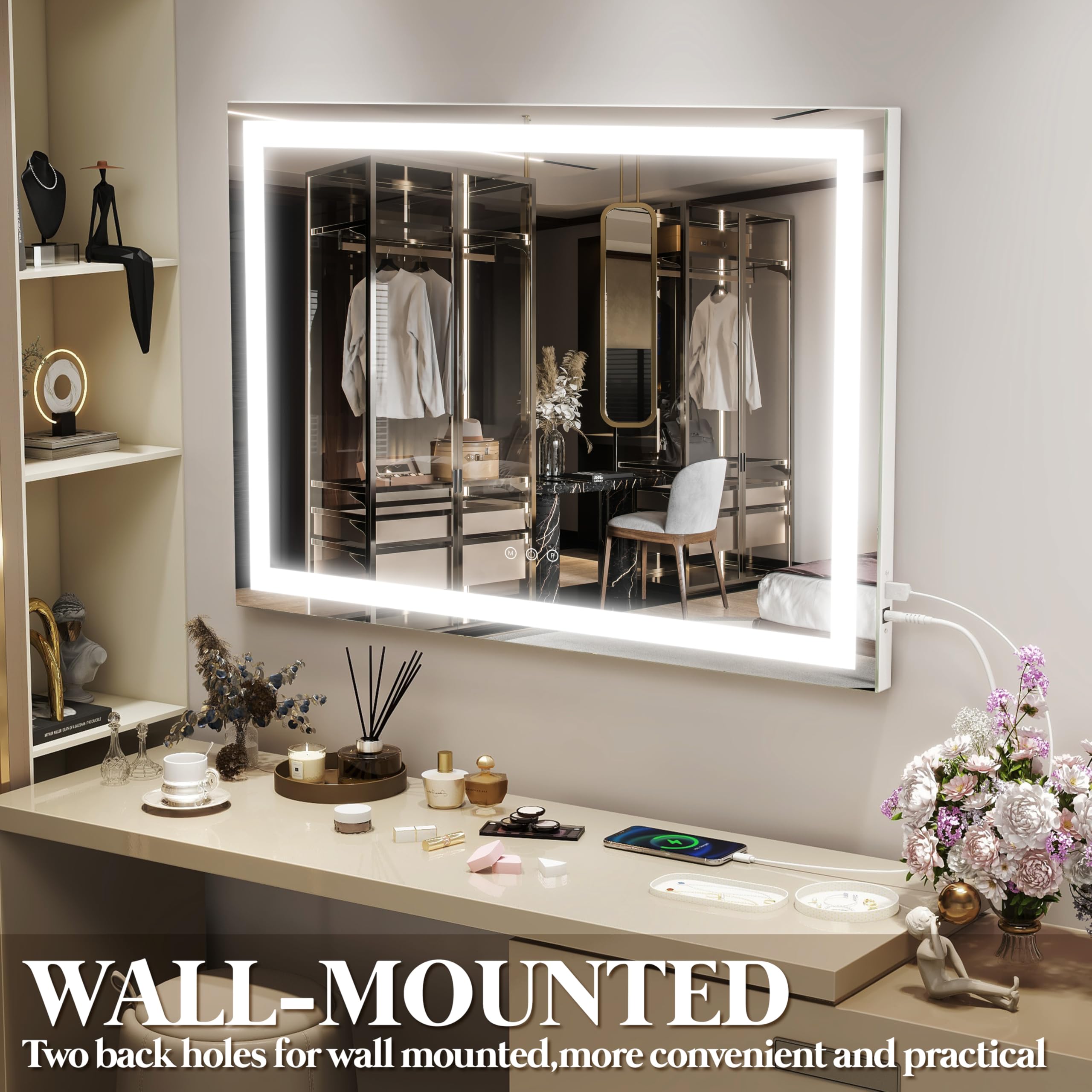 FENNIO vanity mirror wide surface ideal for makeup and grooming