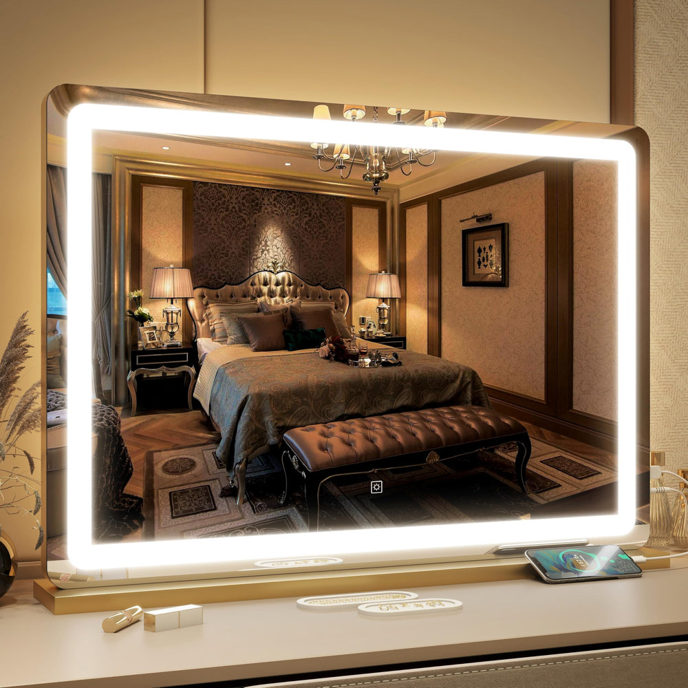 FENNIO vanity mirror with lights 32x22 gold frame for full-face makeup