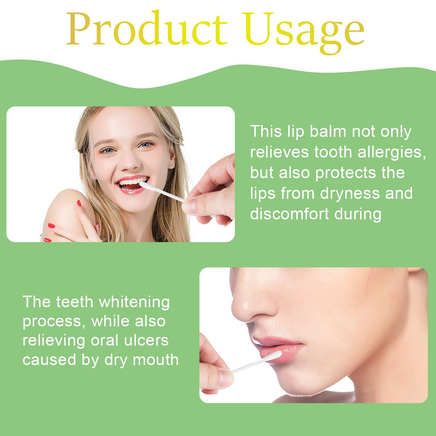 Fenshine swabs support comfortable lip care during teeth whitening sessions.