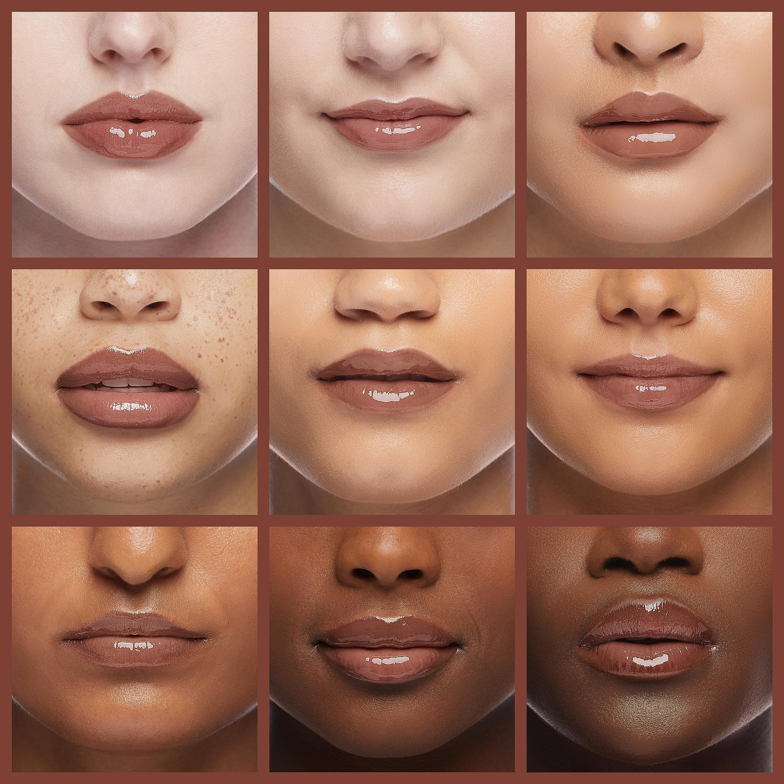 Lip gloss close-up demonstrating mirror-like shine and smooth reflective finish