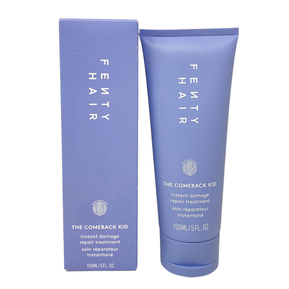Fenty Hair The Comeback Kid bottle highlights bond-building treatment for stronger, more moisturized hair.