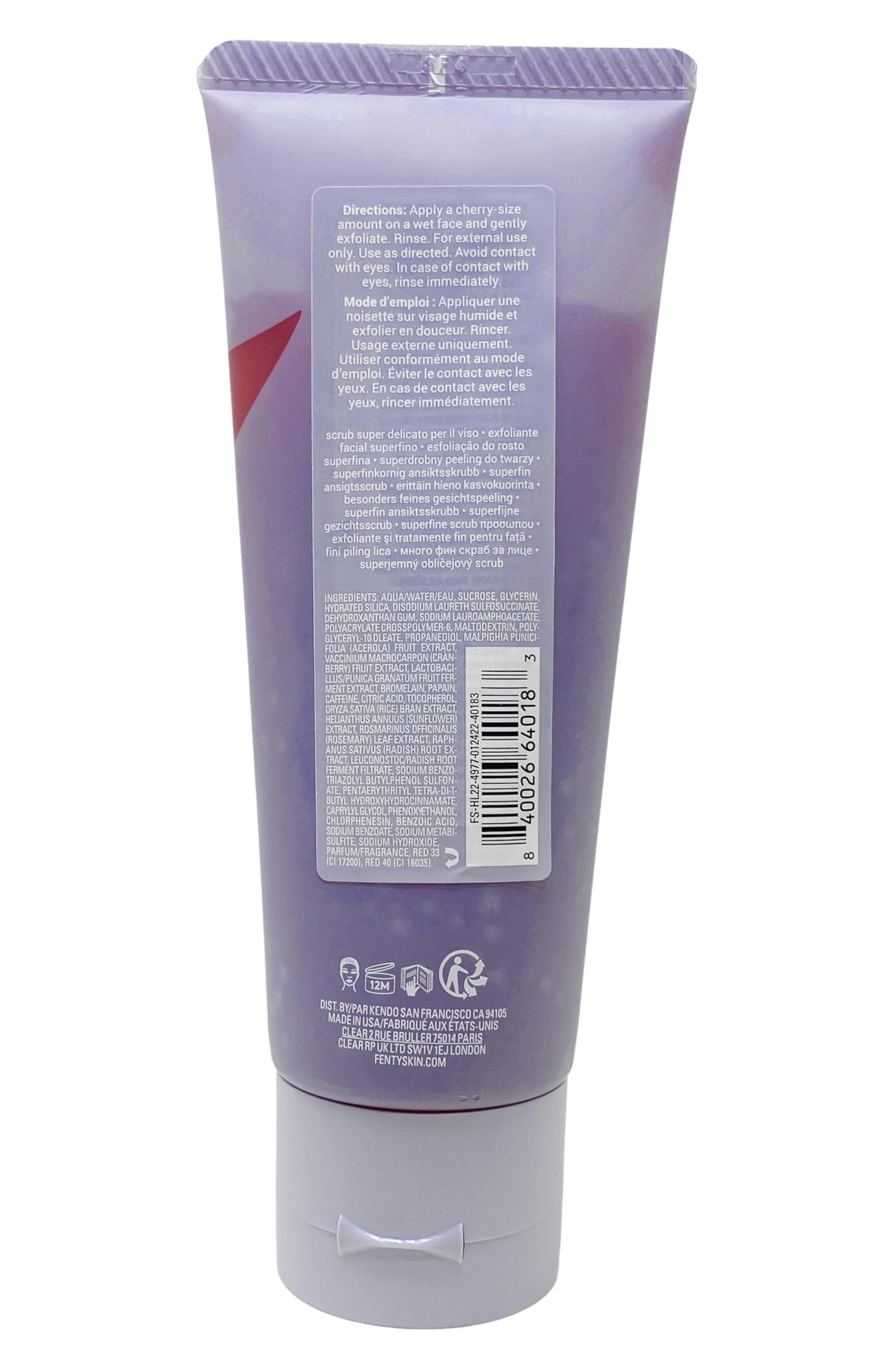 Fenty Skin Cherry Dub Scrub texture closeup emphasizes cushiony lather and gentle exfoliation.