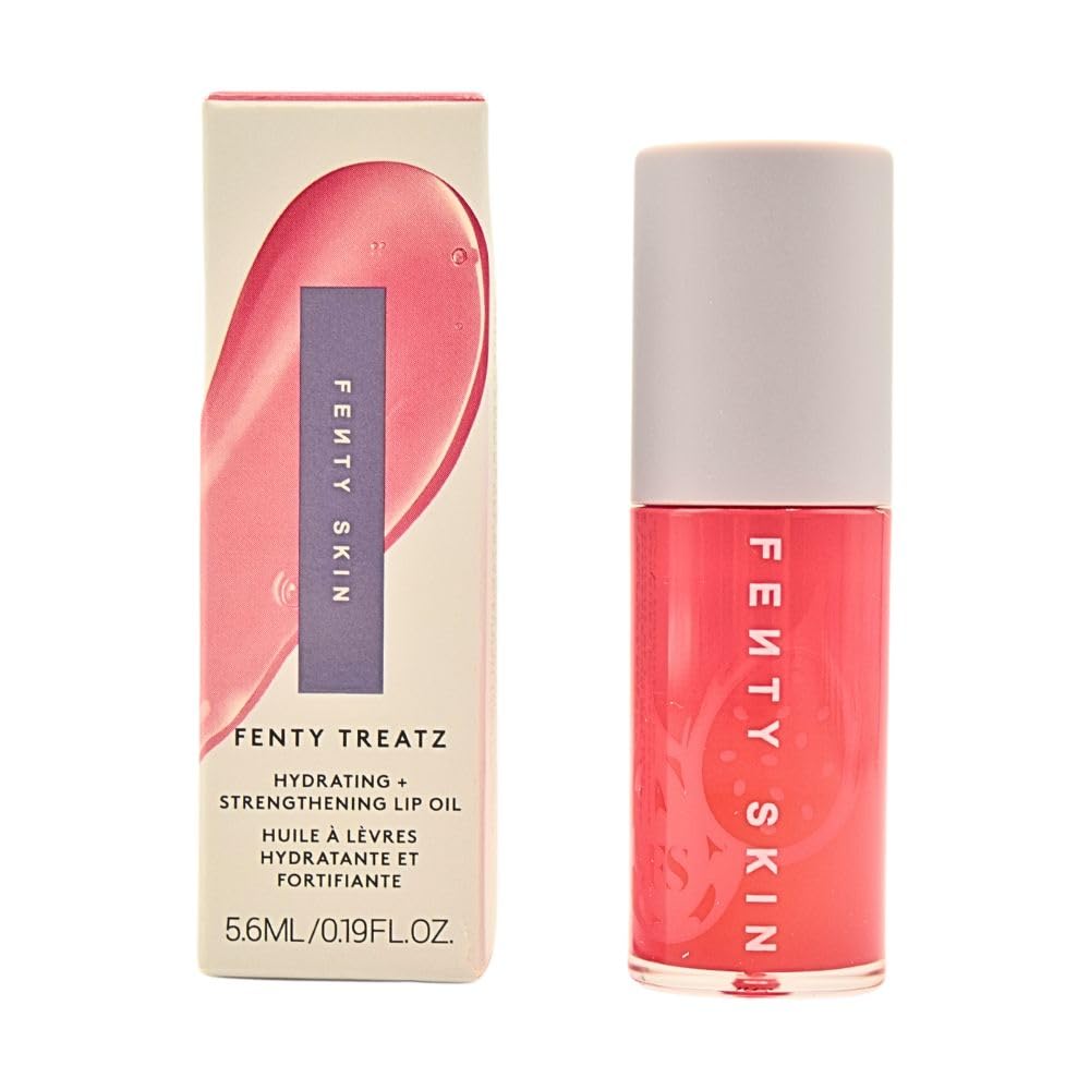 Fenty Skin Fenty Treatz Lip Oil Dragon Fruit bottle glows with hydrating shine.