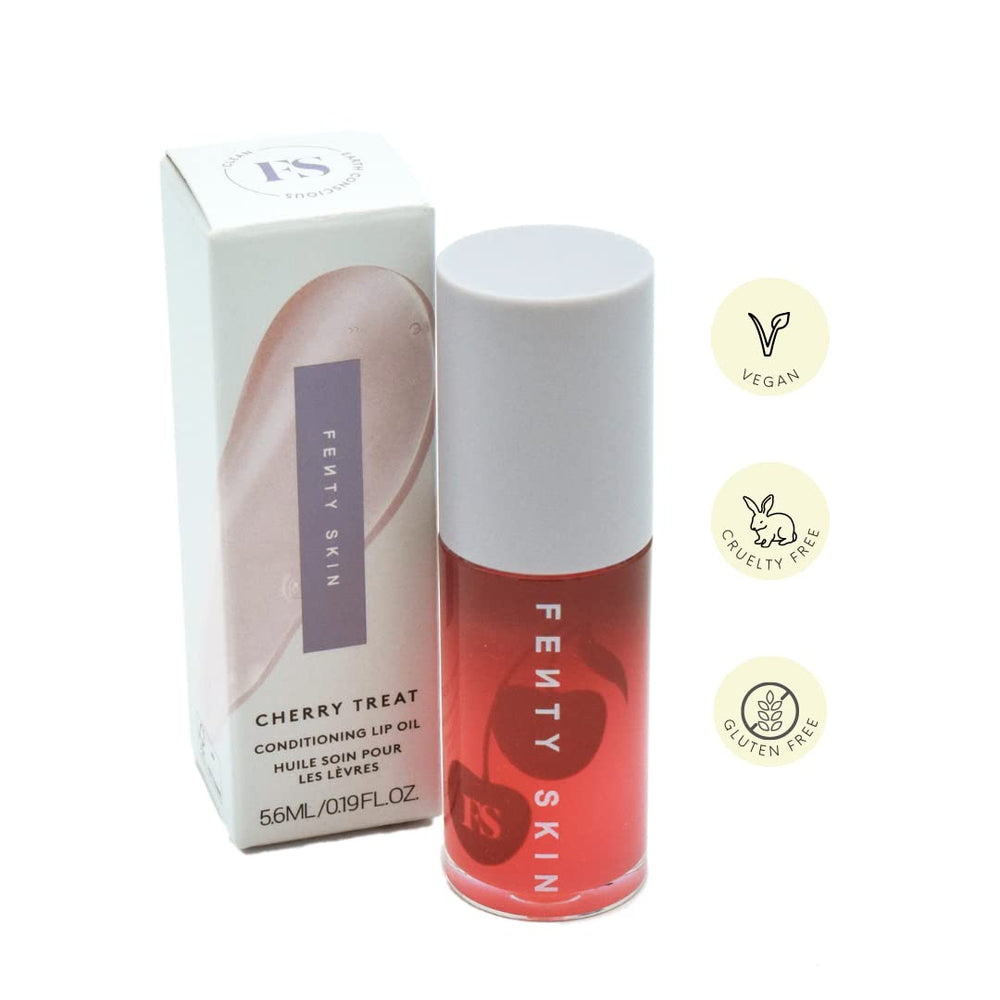 Fenty Skin Fenty Treatz lip oil packaging photo highlights travel-friendly bottle.