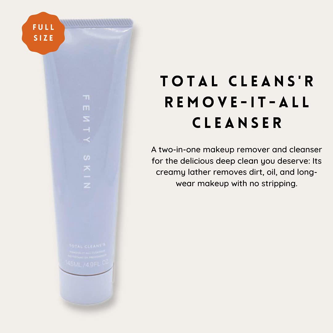 Fenty Skin Total Clean'r 2-in-1 remover-cleanser shows makeup removal and daily cleansing in one step.