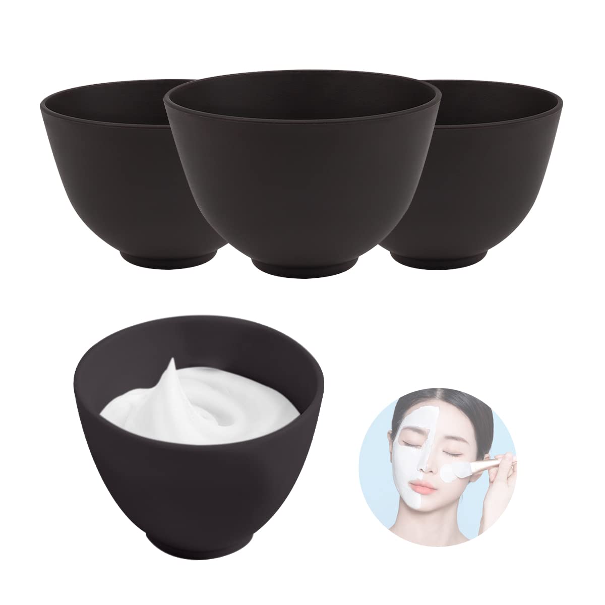FERCAISH 4-piece silicone face mask bowls in black for DIY mask mixing.