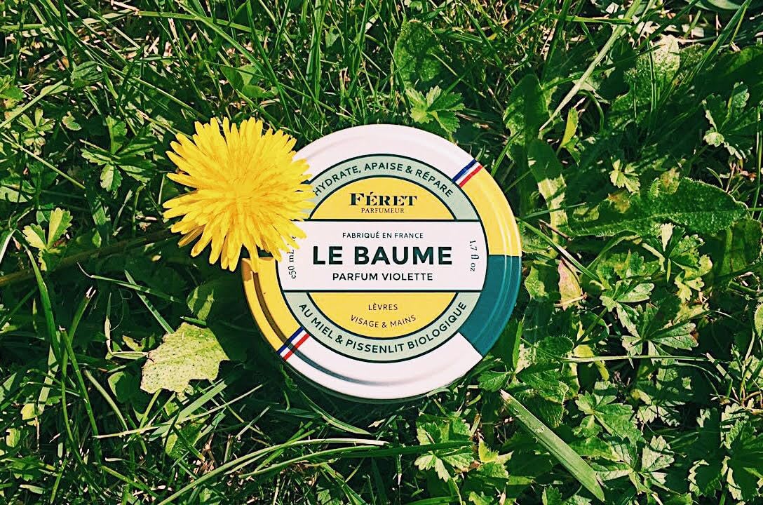 Feret Parfumeur Le Baume Violette label closeup emphasizes premium branding.
