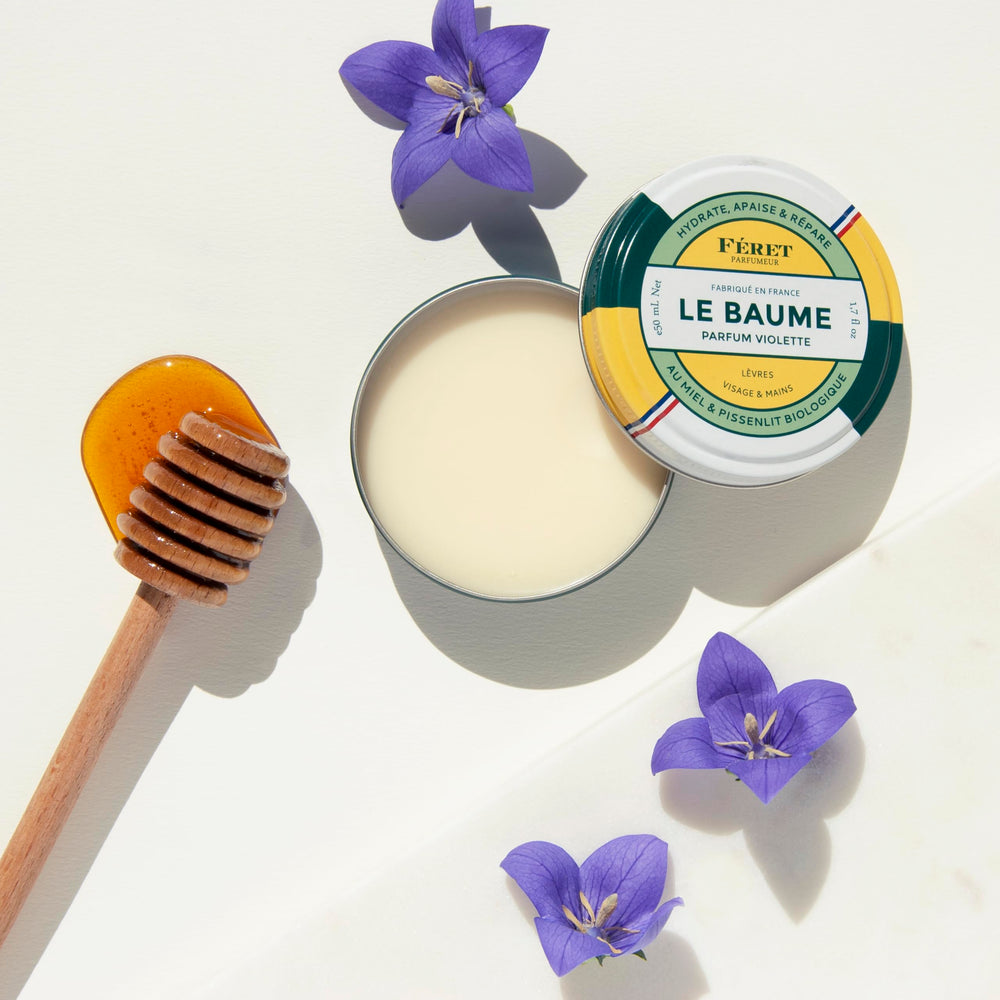 Feret Parfumeur Le Baume Violette packaging France highlights Made in France craftsmanship.