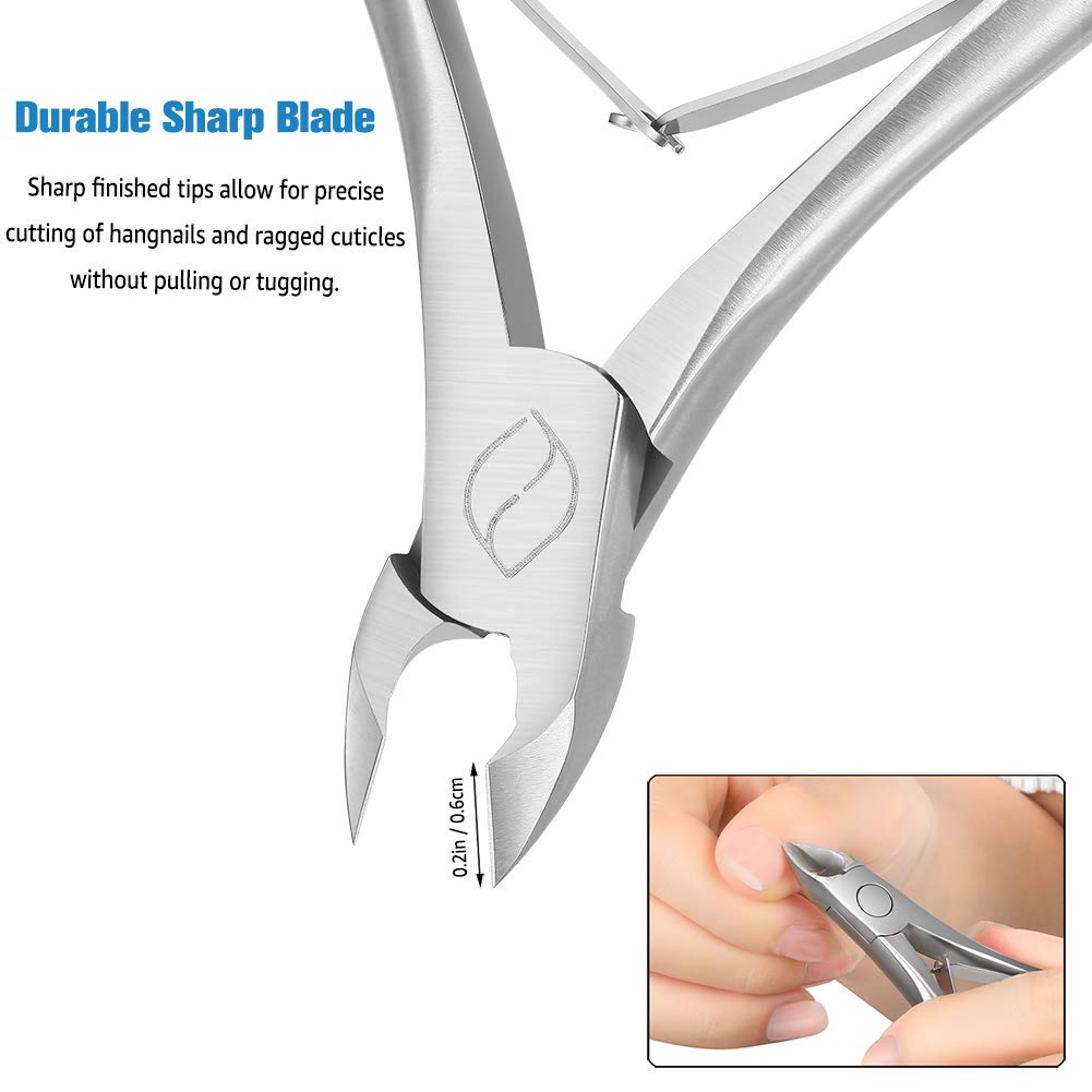 FERYES cuticle clippers 1/2 jaw ergonomic-handle highlight comfort and stable cutting.