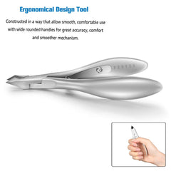 FERYES cuticle clippers 1/2 jaw in hand shows precise control in tiny nail areas.