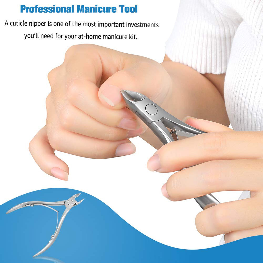 FERYES cuticle clippers 1/2 jaw silver finish highlights durable stainless steel design.