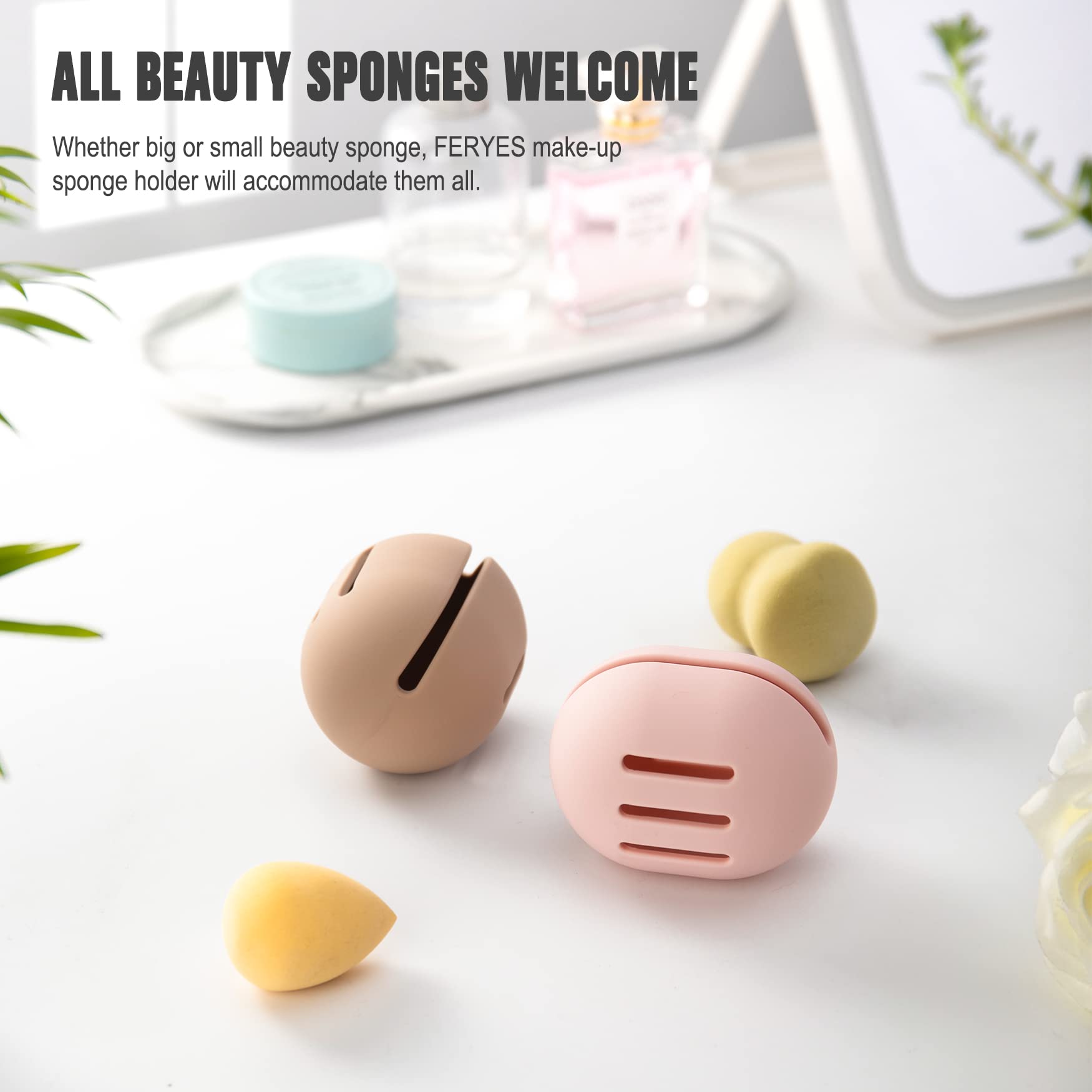 FERYES makeup sponge holder pink soft silicone ensures gentle flexible fit for various sponge sizes.