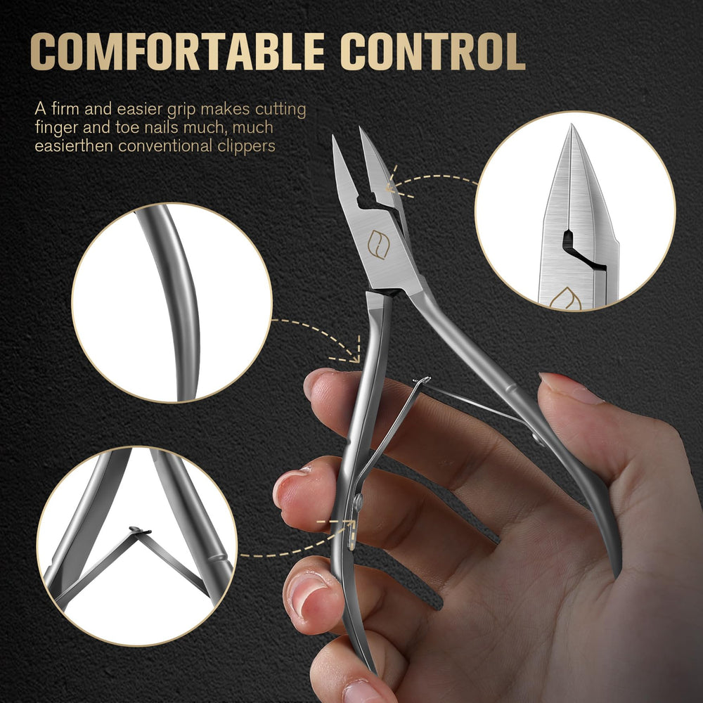 FERYES seniors-friendly clippers in use showing non-slip grip and easy operation.