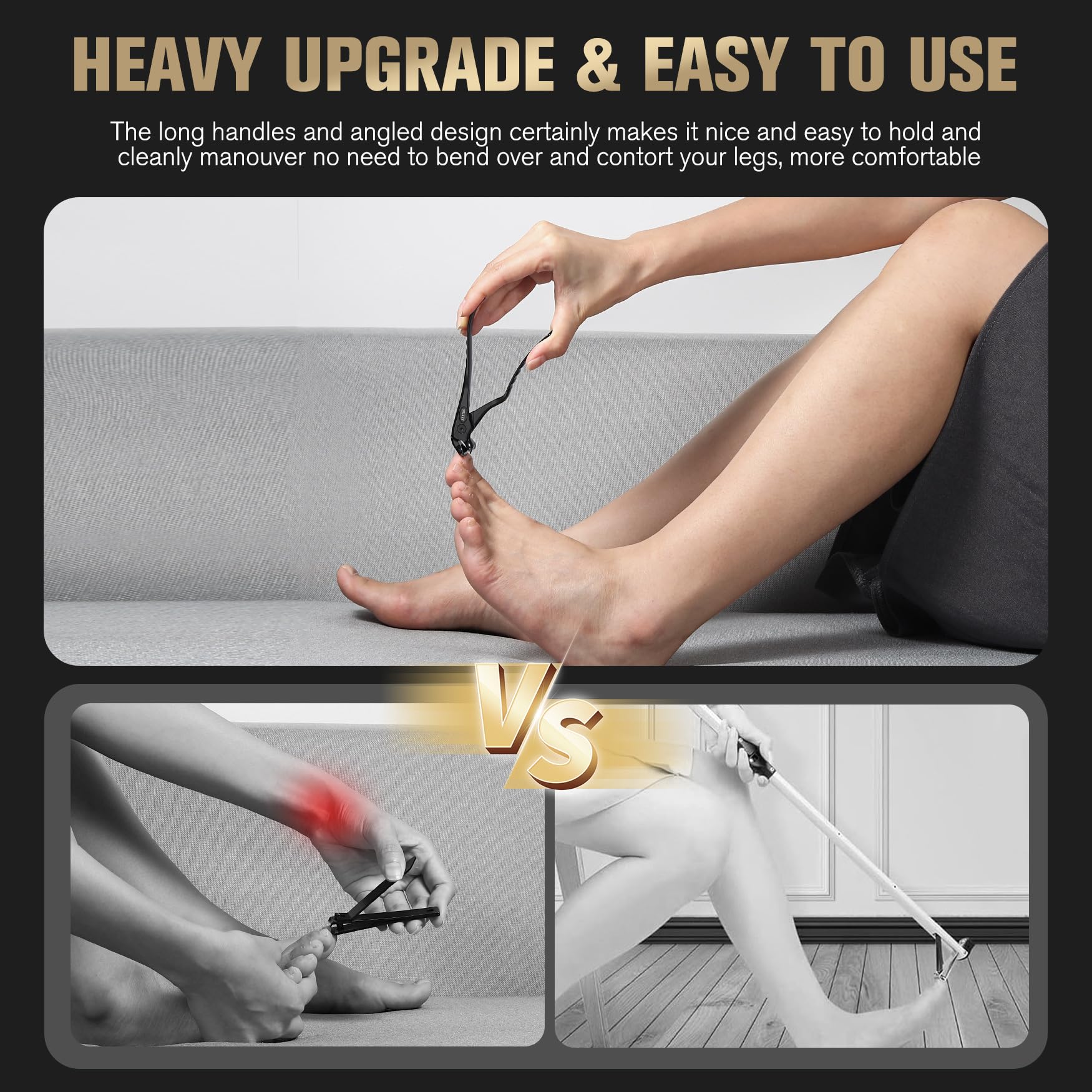 FERYES thick-nail clippers open wide to handle tough nails with ease.