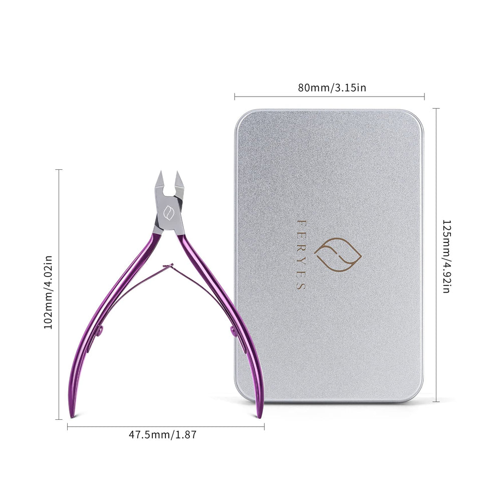 FERYES toenail clipper metal case included for portable storage.