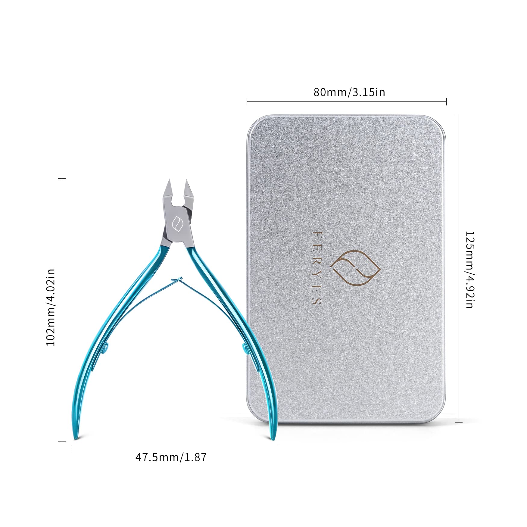 FERYES toenail clipper in metal case shown for safe storage and portability.
