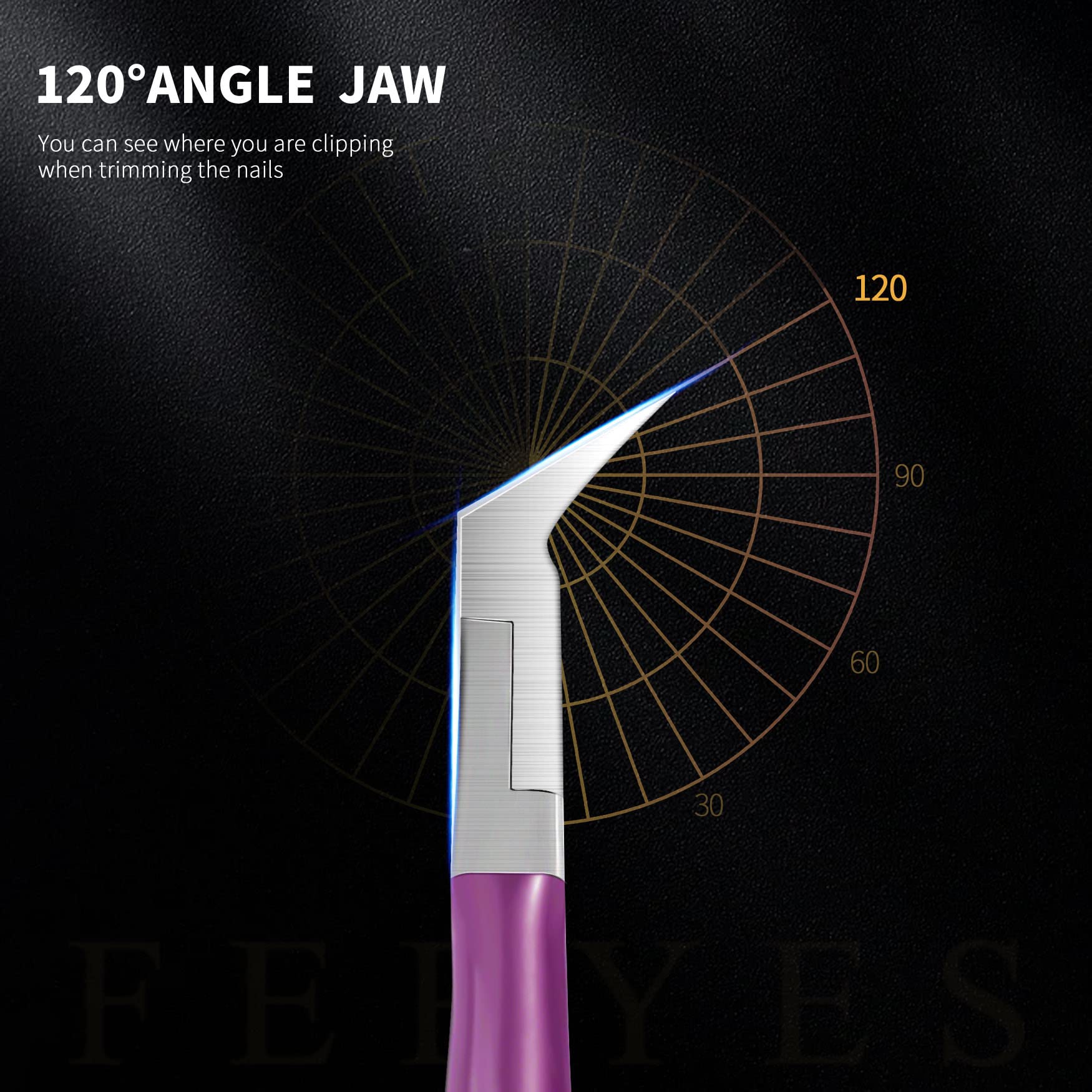 FERYES toenail clipper precise cutting angle for clean results.