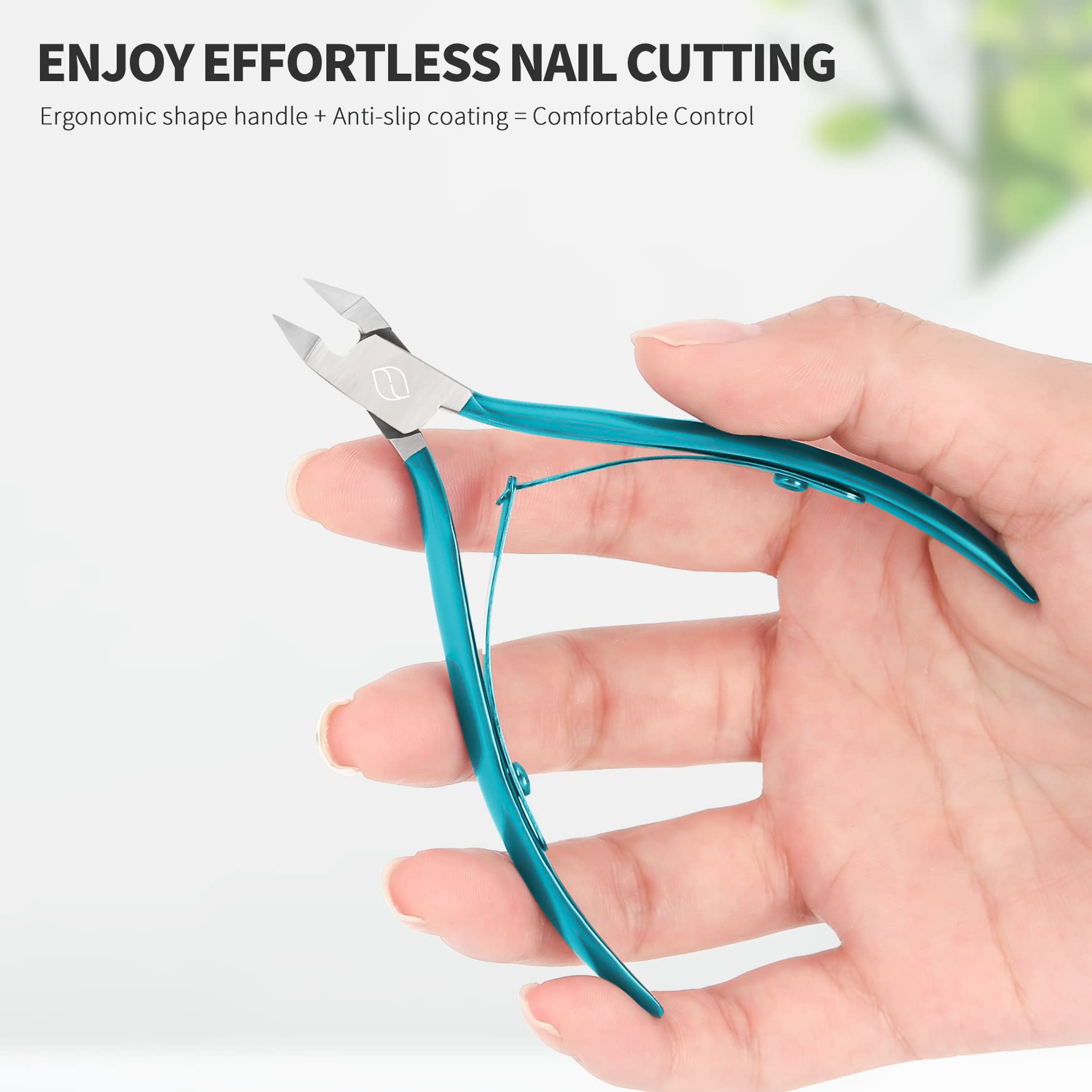 FERYES toenail clipper peacock green handle shown for comfortable grip.