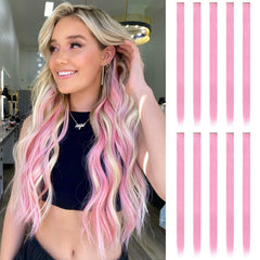 FESHFEN pink-highlight clip-in extensions add instant volume for daily style