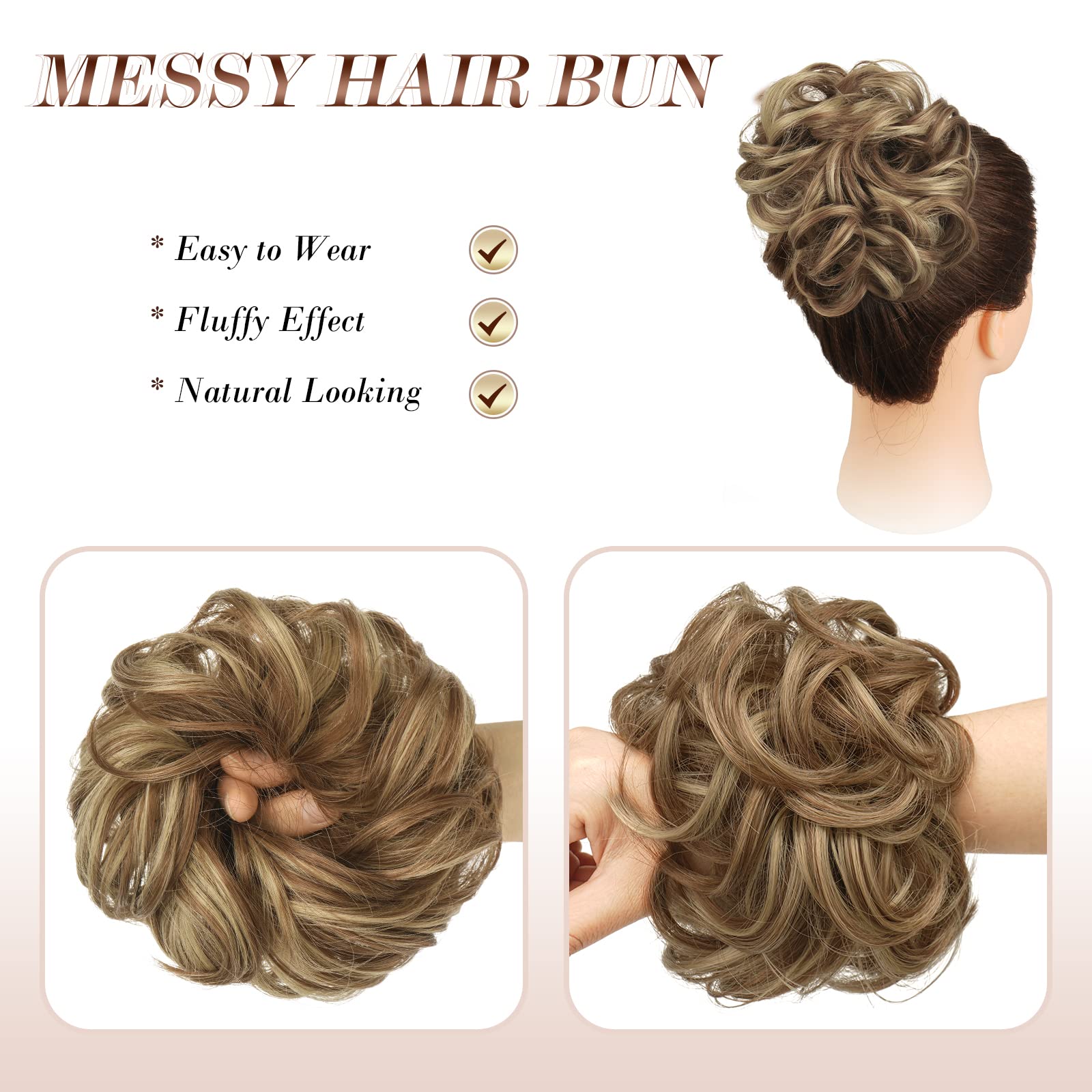 FESHFEN wavy curly hair piece worn demonstrates quick updo styling.