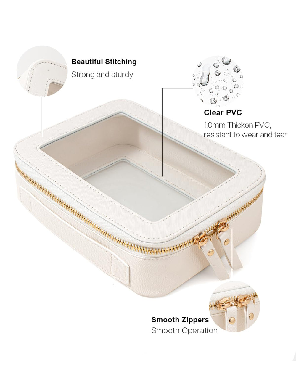FFpaw travel clear makeup bag set zipper detail keeps items secure and accessible