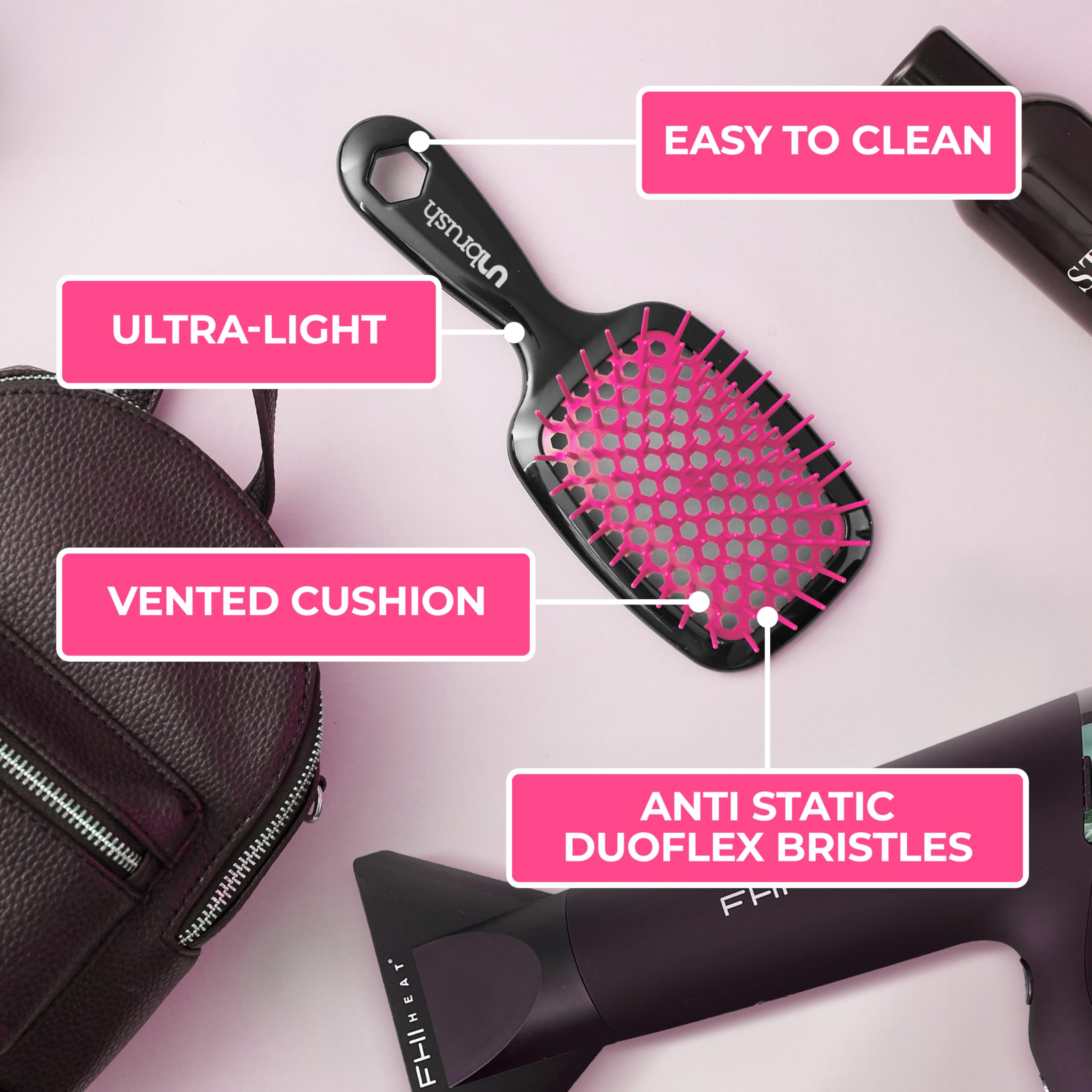 FHI Heat UNbrush DuoFlex bristles highlight anti-static performance