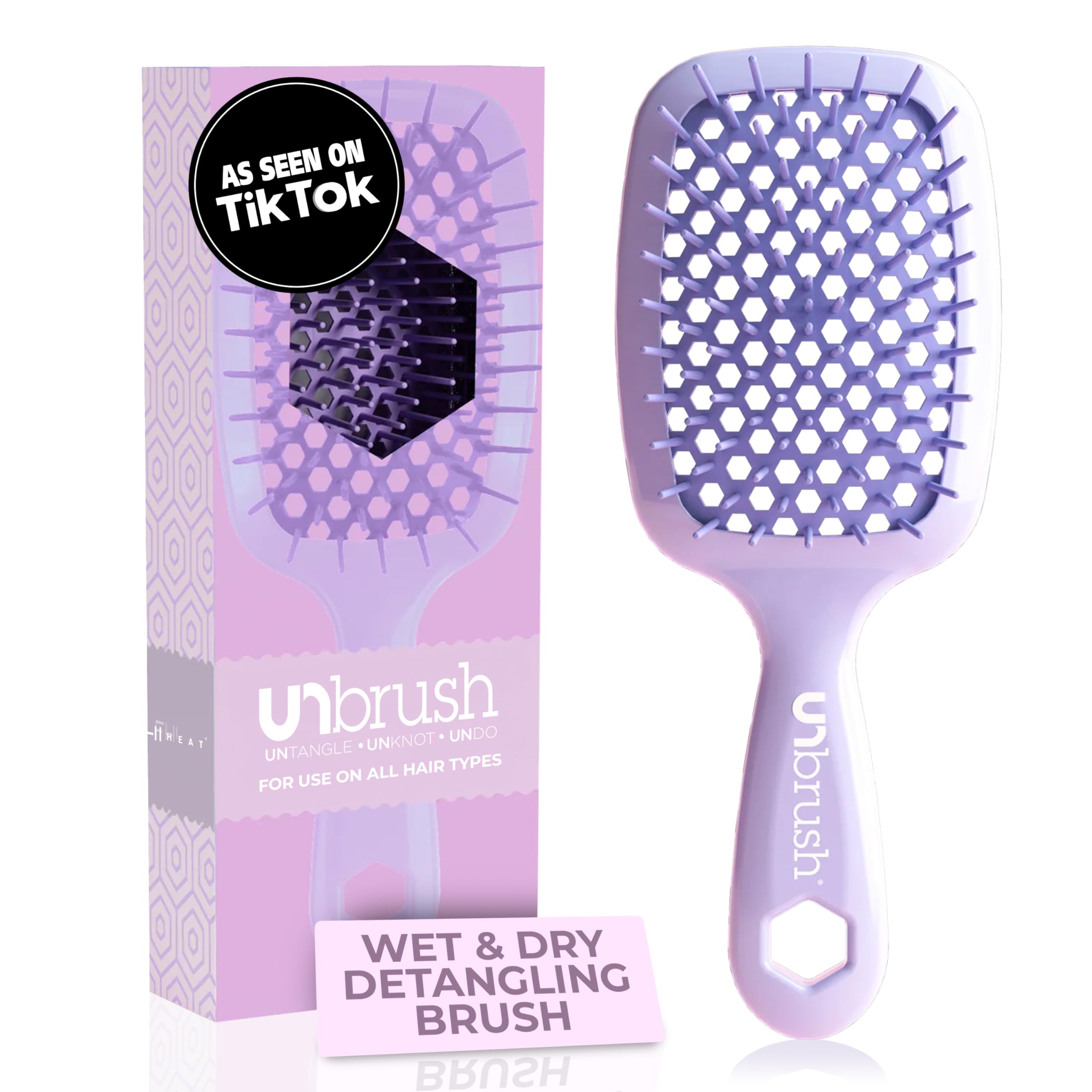 FHI Heat UNbrush lilac closeup shows gentle detangling for all hair types