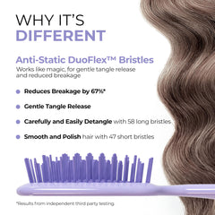 FHI Heat UNbrush lilac duo-flex bristles demonstrate anti-static detangling for curls