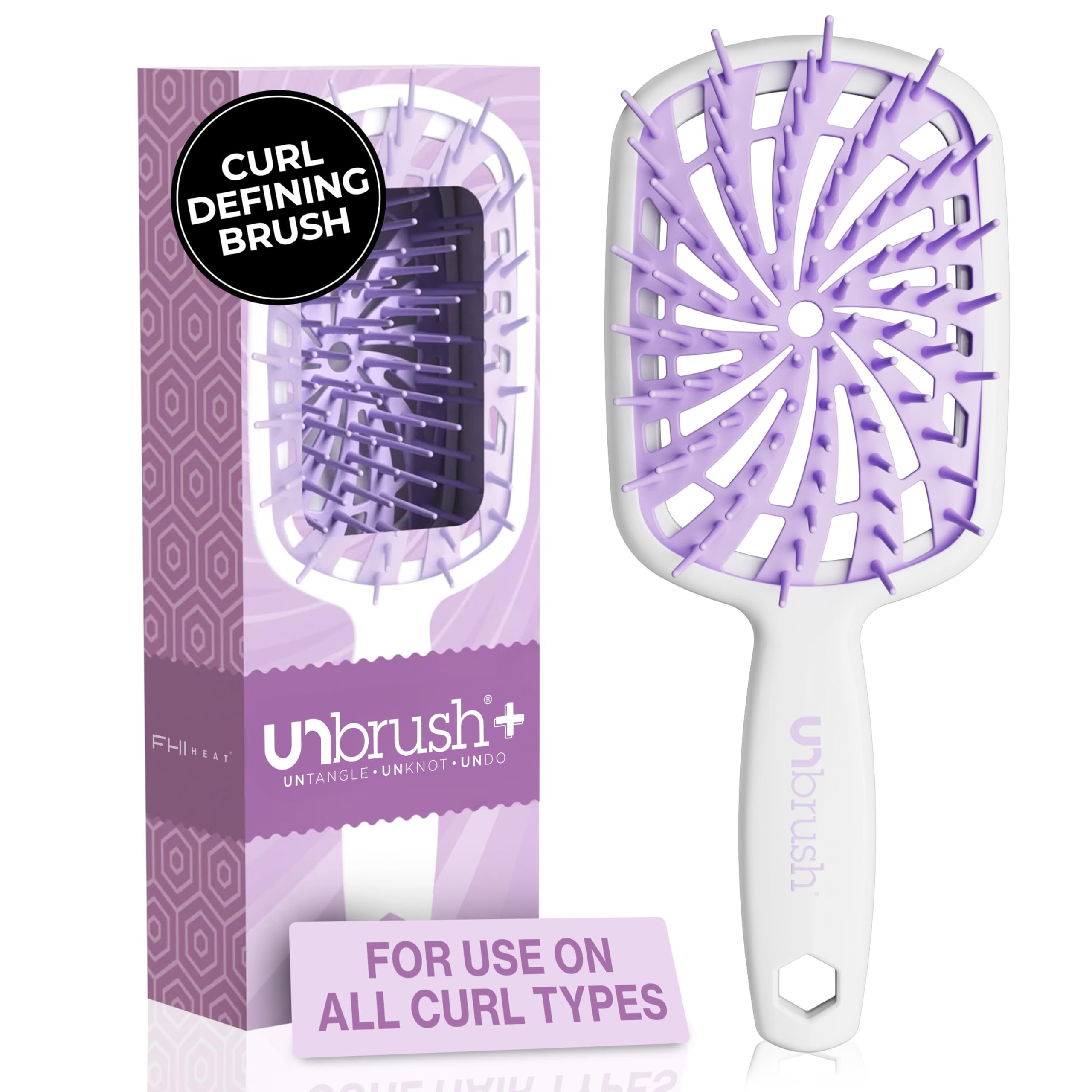 FHI Heat UNbrush Plus bristles close-up showing gentle detangling for fine curls