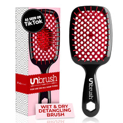 FHI Heat UNbrush Red detangling brush with DuoFlex bristles for painless knot release.
