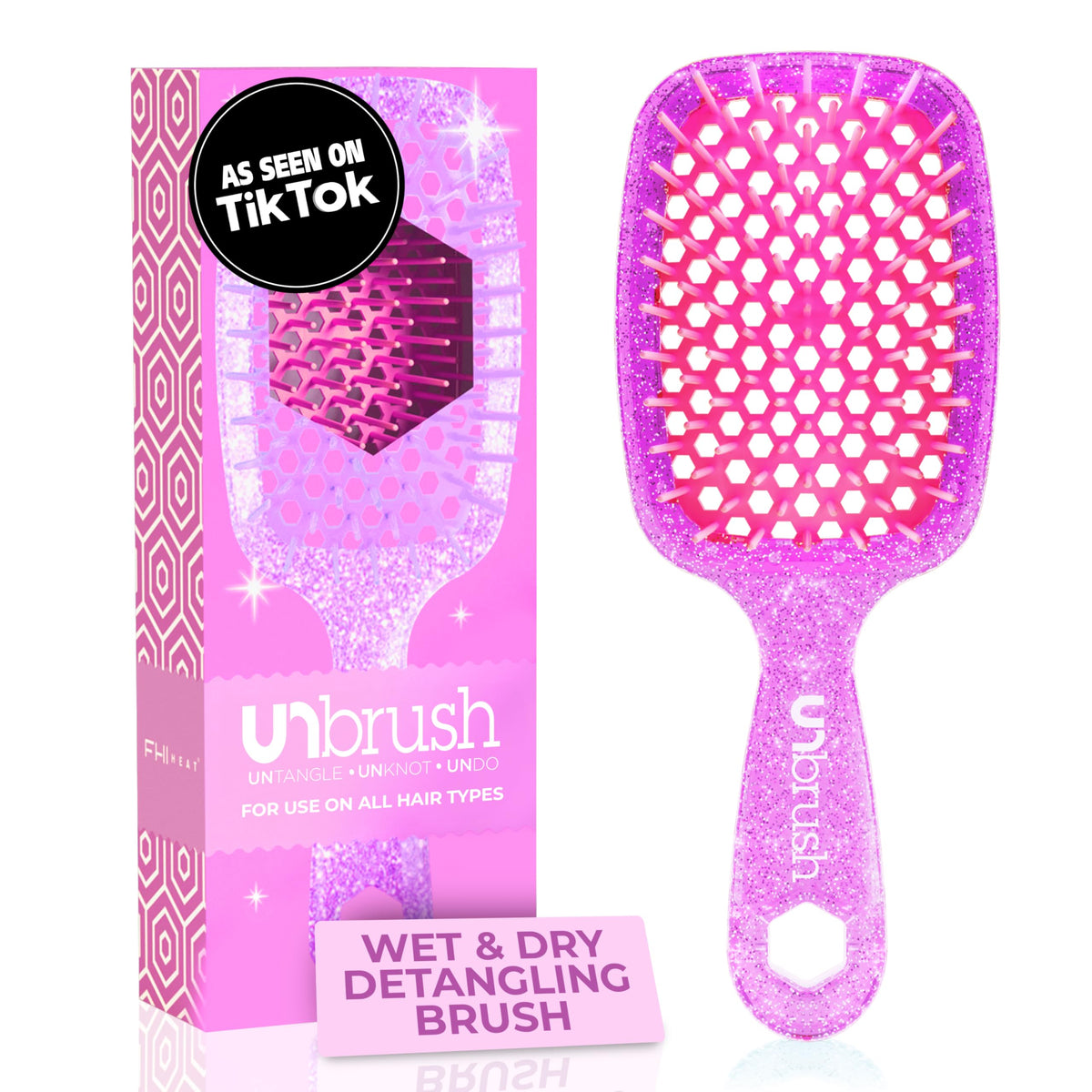 FHI Heat UNbrush in rose quartz pink ready for painless detangling on wet hair