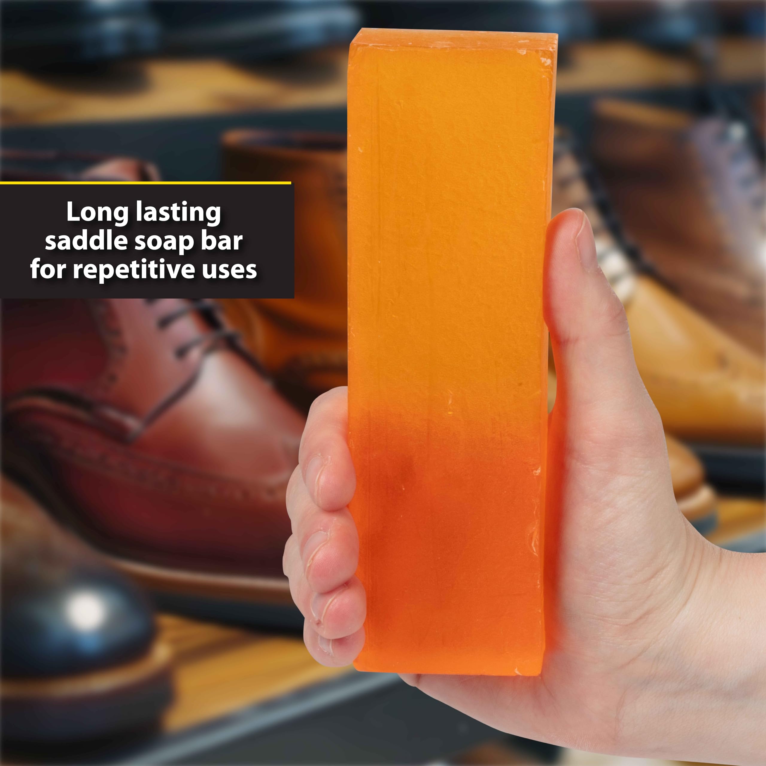 Fiebing's glycerine saddle soap bar cleans and nourishes leather surfaces.