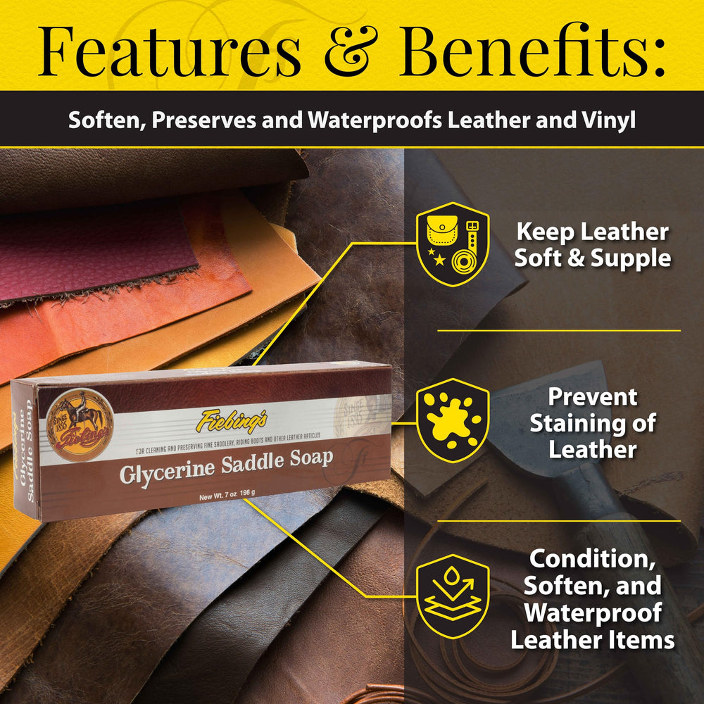 Fiebing's glycerine saddle soap bar delivers a satin finish on leather.