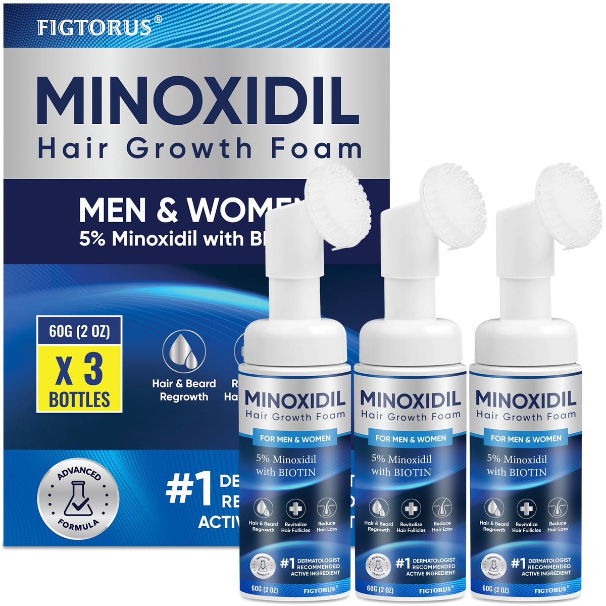 FIGTORUS 5% Minoxidil Foam bottle designed for easy daily scalp application.