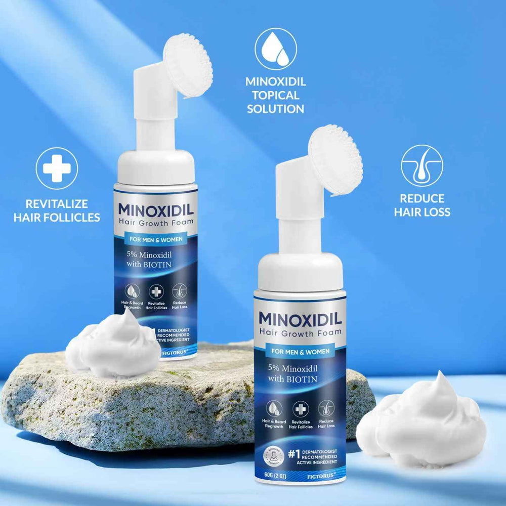 FIGTORUS Minoxidil Foam packaging close-up shows 5 percent concentration and Biotin.