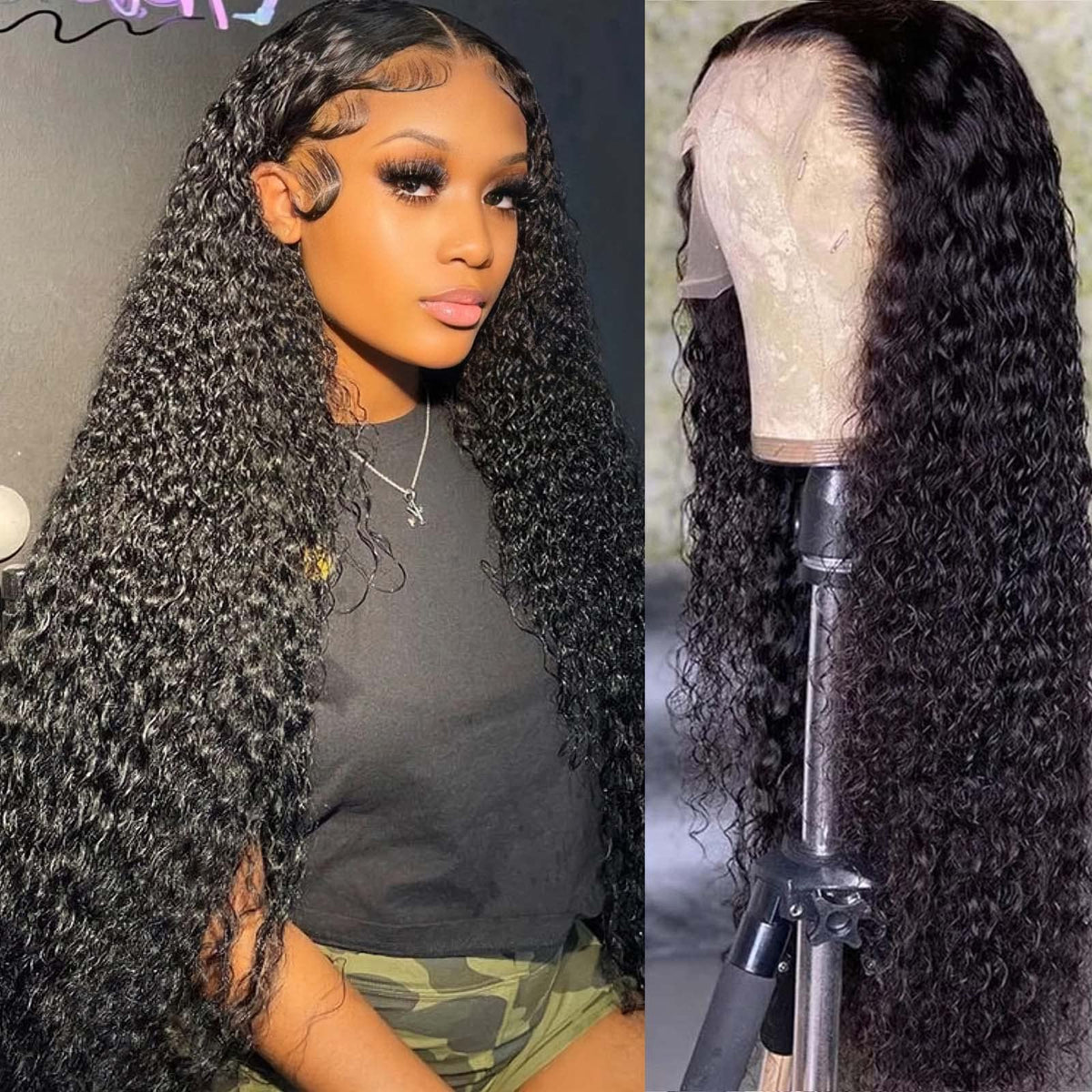 Filrku water wave lace front wig 26inch with natural parting for versatile styles.