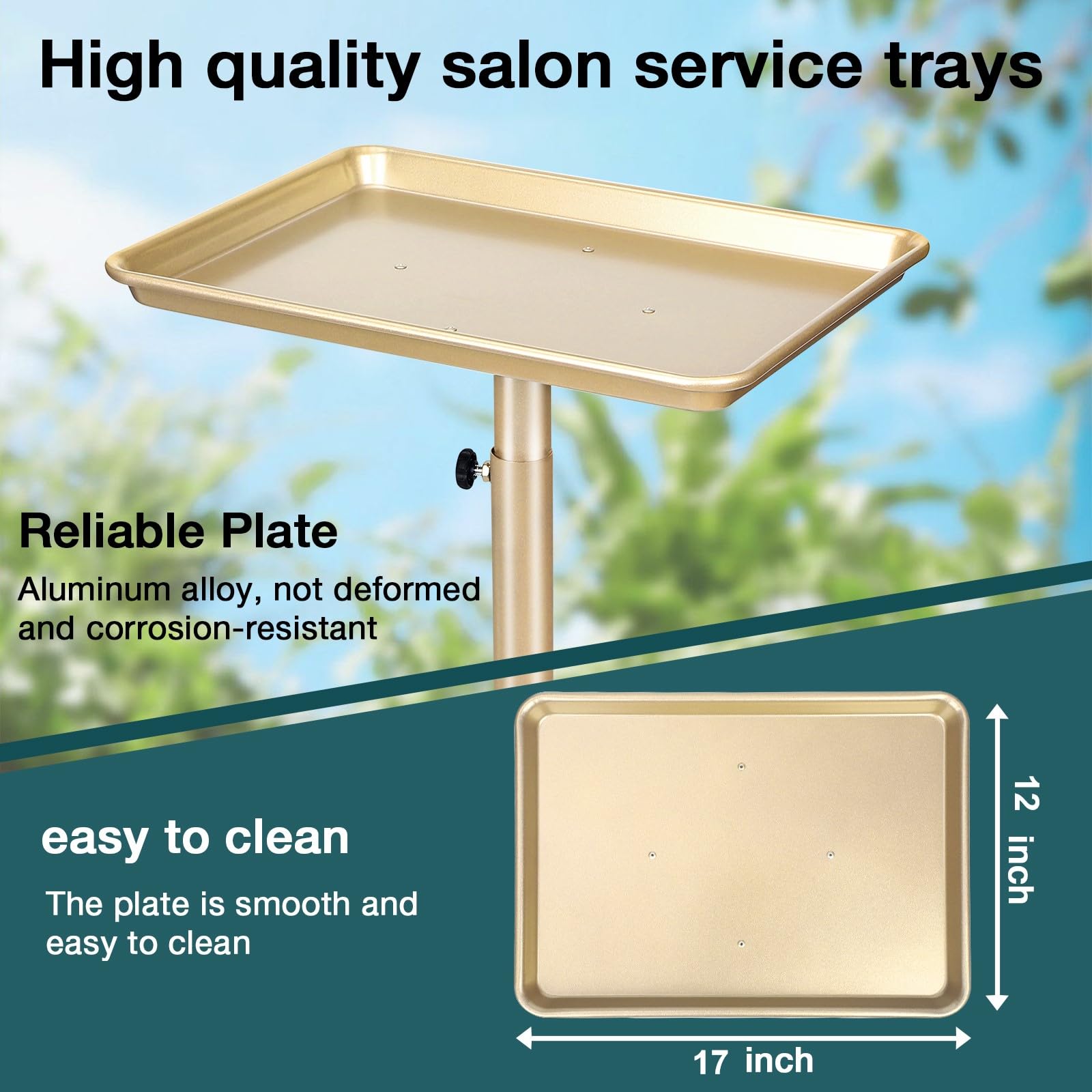 Findabetter champagne gold salon tray rolling design supports organized workflows in busy environments.