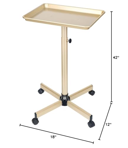 Findabetter champagne gold salon tray on wheels enables quiet, smooth movement around the studio.
