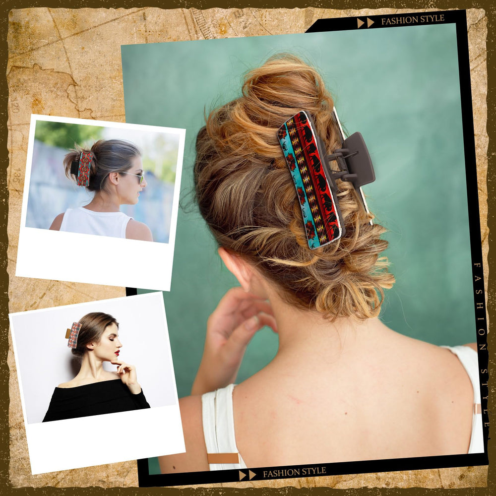 FineCheer cowhide-pattern clip closeup adds rustic charm to any look.