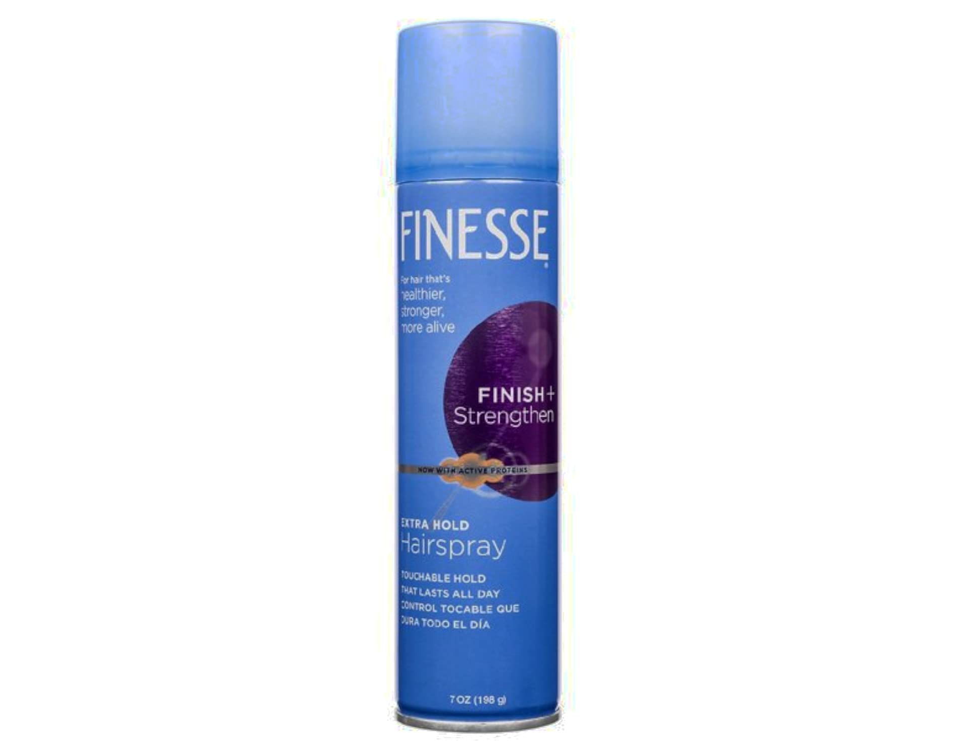 Finesse extra-hold spray dispense close-up shows fine mist