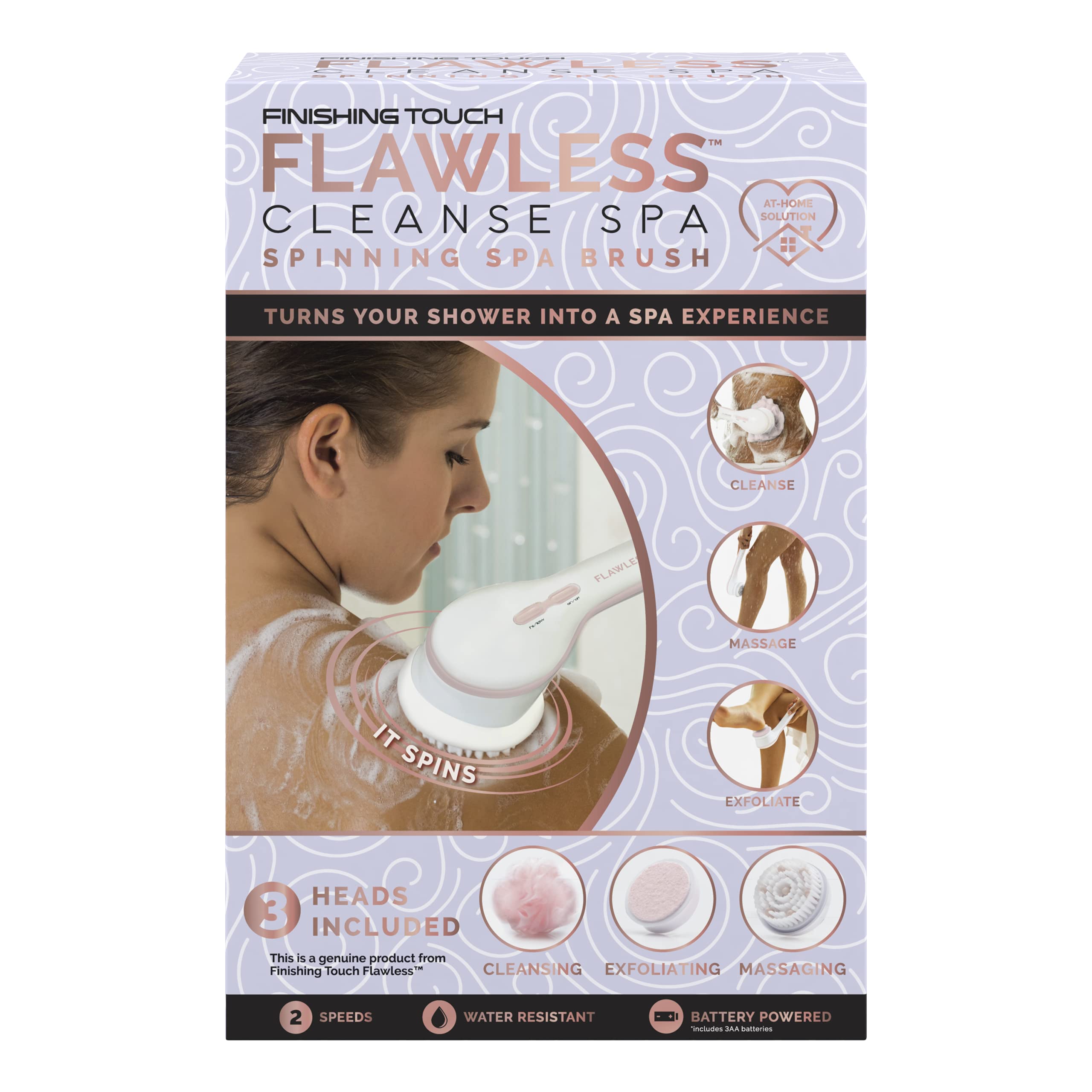 Stainless steel shower hook keeps Finishing Touch Flawless Cleanse Spa within reach.